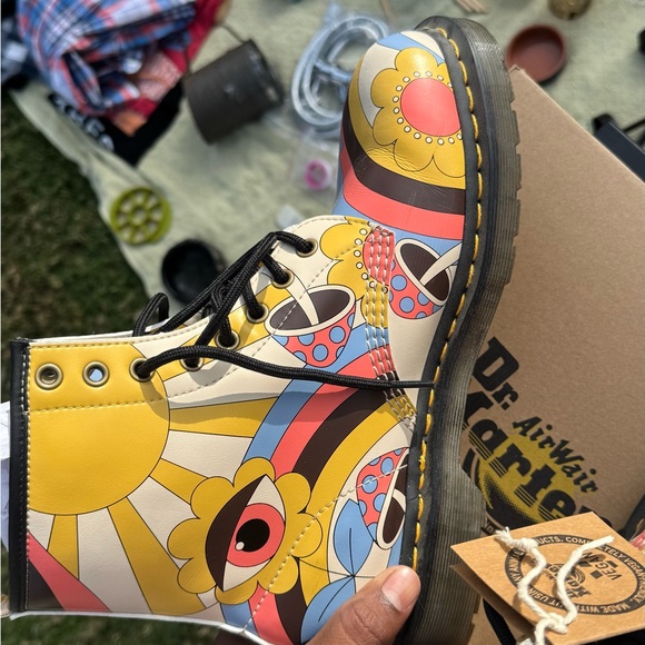 Dr. Martens Yellow and Blue Patterned Boots - Picture 4 of 5